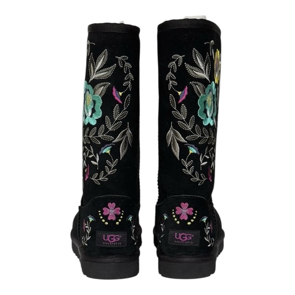UGG Black Julliet Boots with Floral Embroidery size 7 - Picture 2 of 6